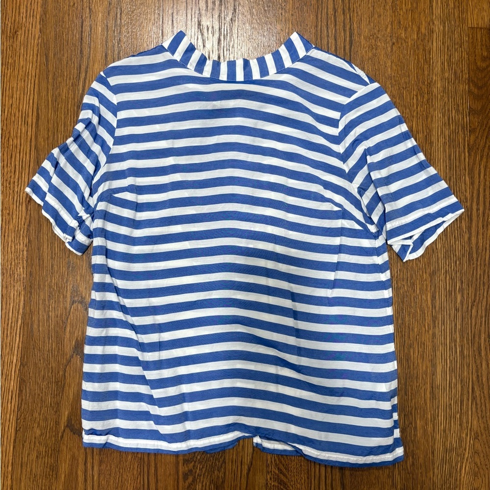 Banana Republic Blue and White Striped Mock Neck Short Sleeve blouse